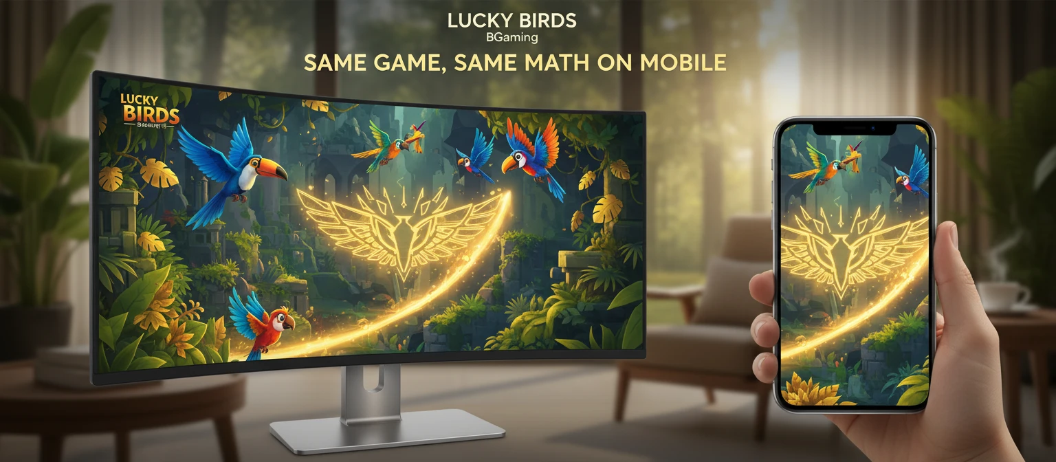 Desktop and mobile screens mirroring the same game to illustrate identical build
